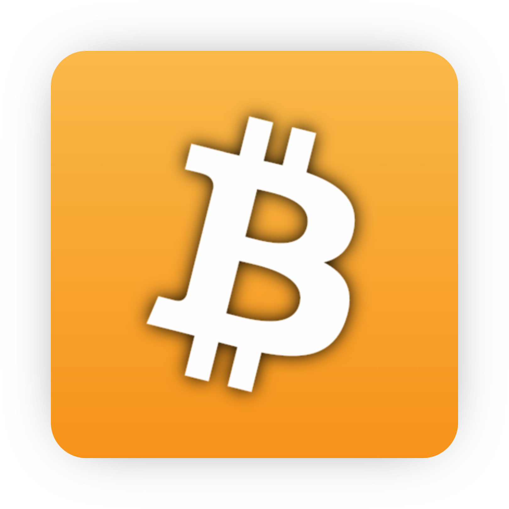 White Bitcoin symbol on an orange background.